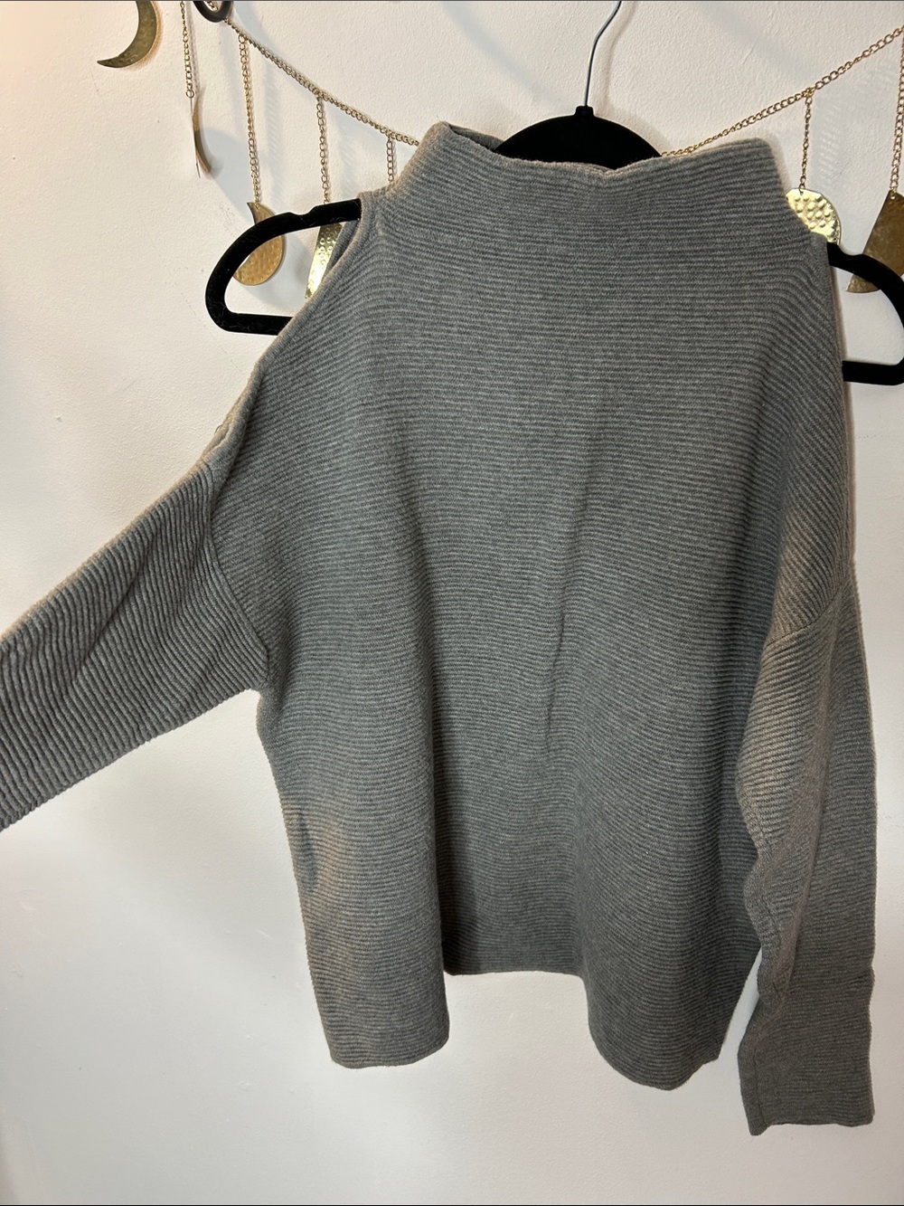 Amaryllis Gray Ribbed Funnel-Neck Sweater